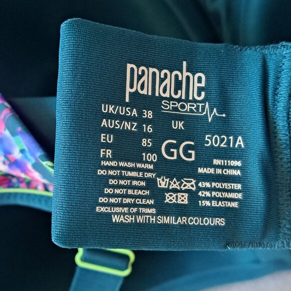 Panache Sport Women 38GG Bue Underwire High Impact Sports Bra  Fiesta Print - Picture 4 of 8